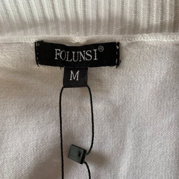 Folunsi women's medium white long sleeve stretchy open cardigan sweater - Picture 10 of 13